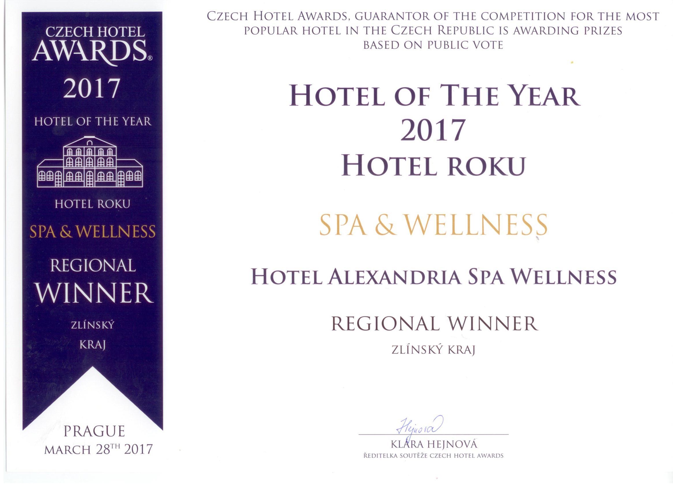 Luhačovický hotel Alexandria získal pátý titul Czech Hotel Awards